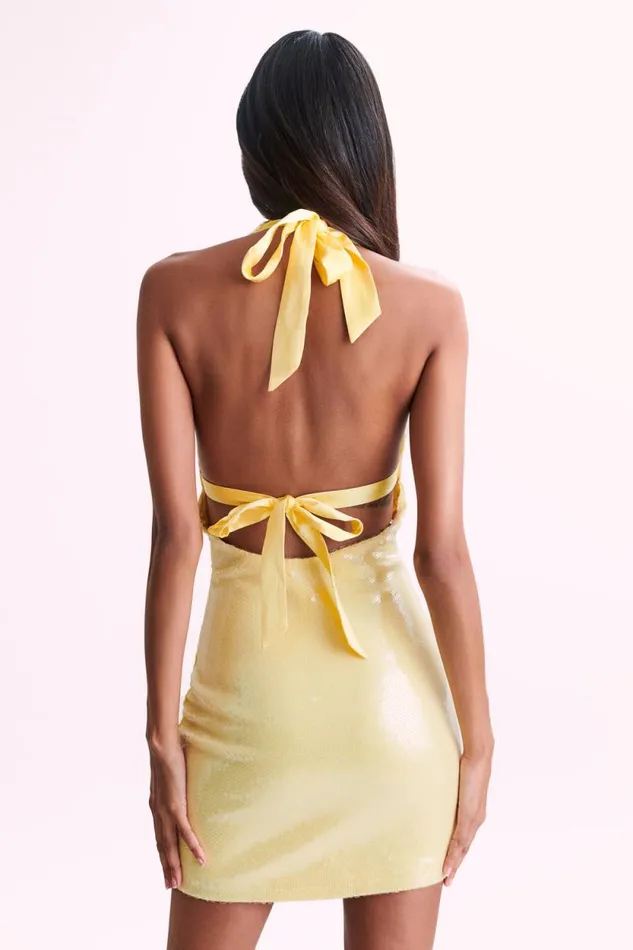 Women Meshki Dresses Carleigh Sequin Halter Mini Dress 8211 Lemon