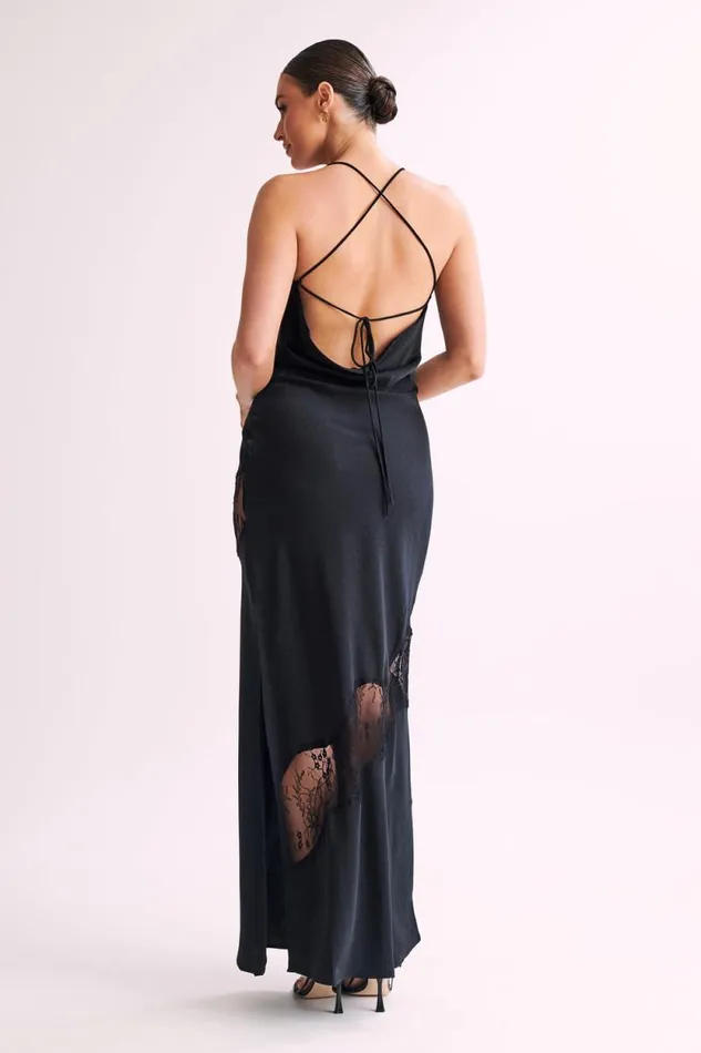 Women Meshki Dresses Chandra Lace Detail Satin Maxi Dress 8211 Black