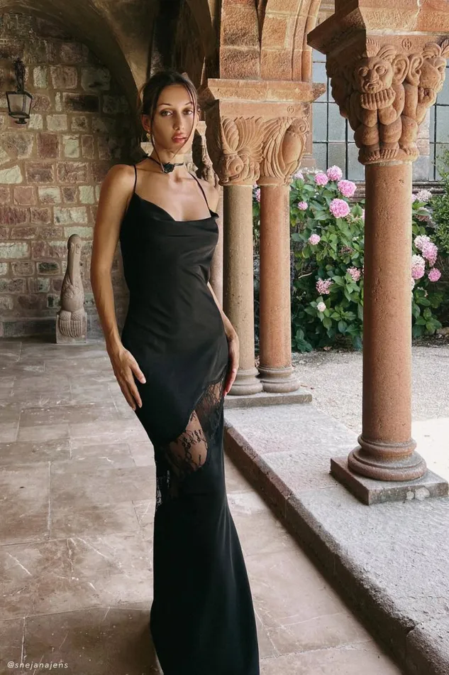 Women Meshki Dresses Chandra Lace Detail Satin Maxi Dress 8211 Black