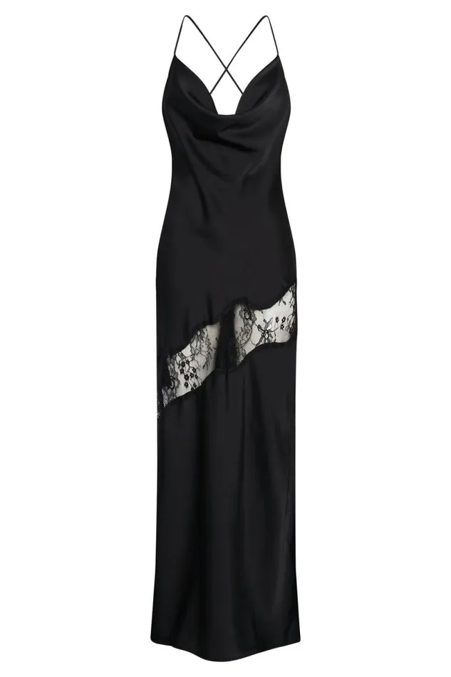 Women Meshki Dresses Chandra Lace Detail Satin Maxi Dress 8211 Black