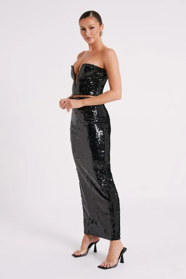 Women Meshki Dresses Cosette Sequin Maxi Skirt 8211 Black