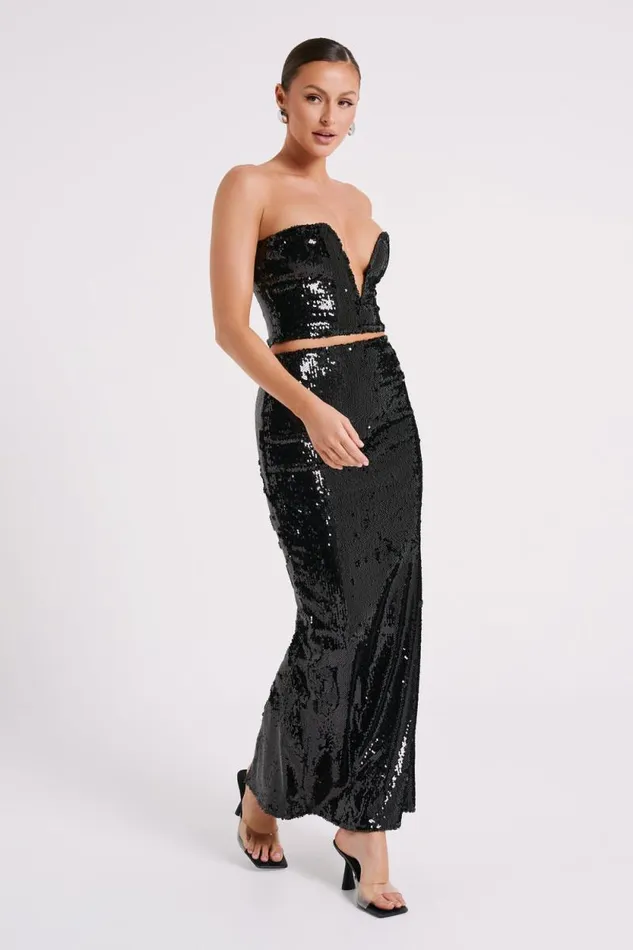 Women Meshki Dresses Cosette Sequin Maxi Skirt 8211 Black