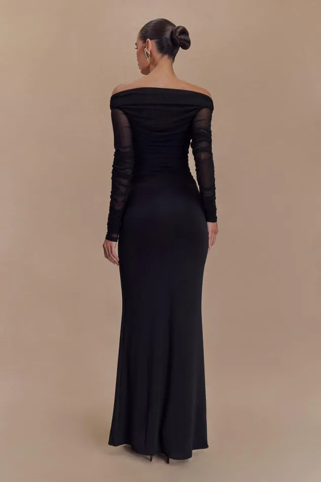 Women Meshki Dresses Darla Mesh And Slinky Off Shoulder Maxi Dress 8211 Black
