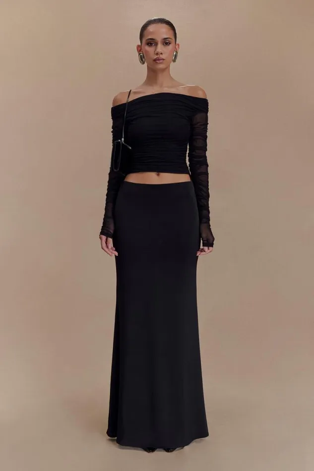 Women Meshki Dresses Darla Mesh And Slinky Off Shoulder Maxi Dress 8211 Black