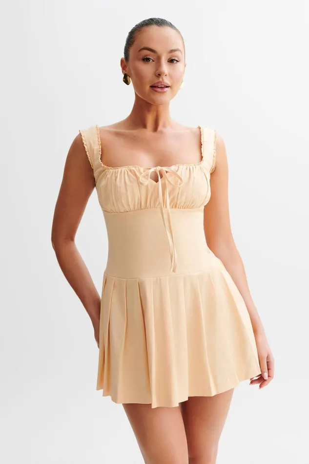 Women Meshki Dresses Donna Cotton Ruched Mini Dress 8211 Peach