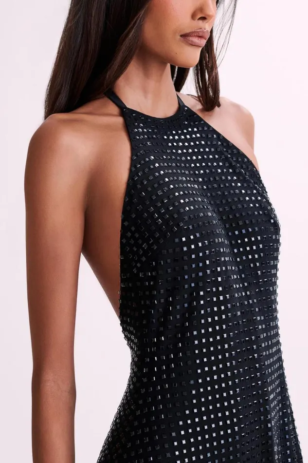 Women Meshki Dresses Dorothy Square Diamante Halter Mini Dress 8211 Black