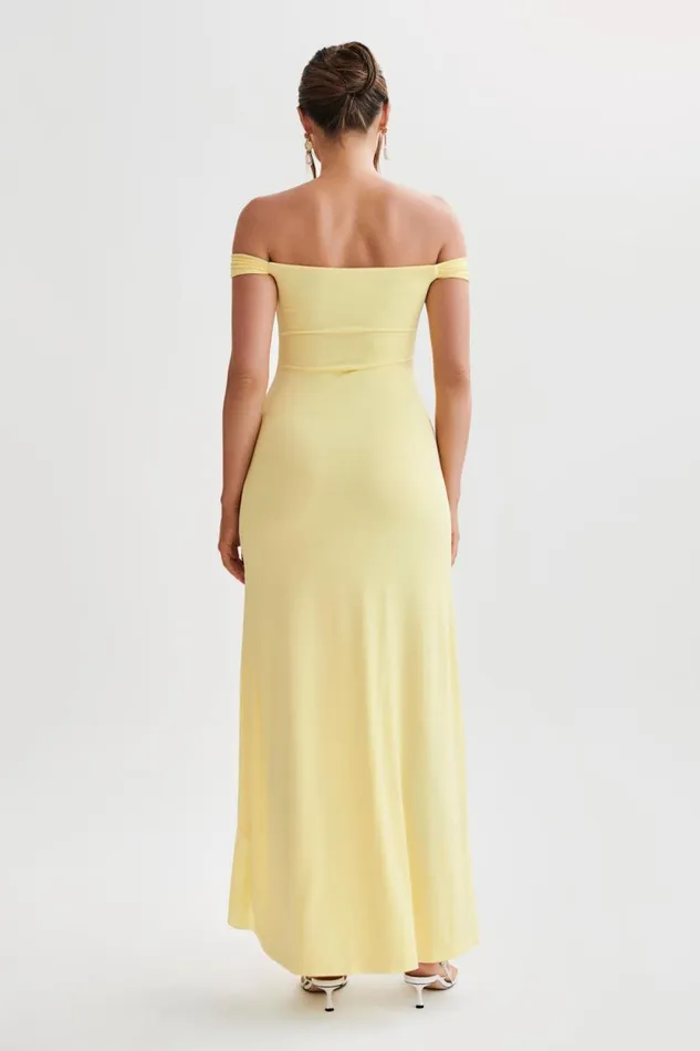 Women Meshki Dresses Eisley Slinky Off Shoulder Maxi Dress 8211 Yellow