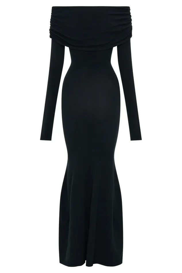 Women Meshki Dresses Georgiana Off Shoulder Knit Midi Dress 8211 Black