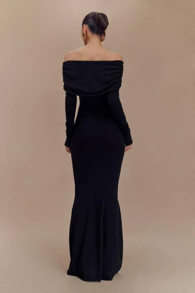Women Meshki Dresses Georgiana Off Shoulder Knit Midi Dress 8211 Black