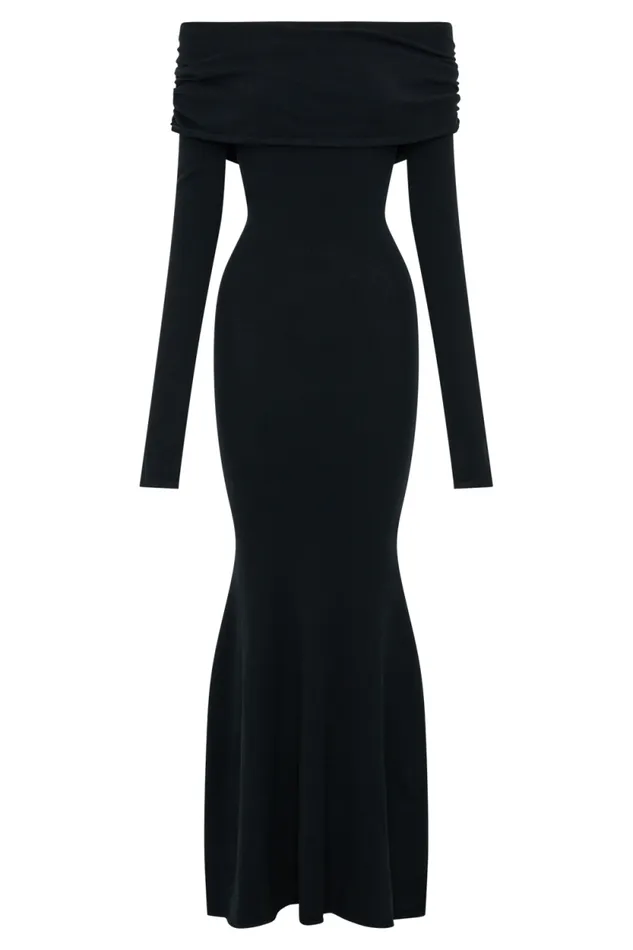 Women Meshki Dresses Georgiana Off Shoulder Knit Midi Dress 8211 Black