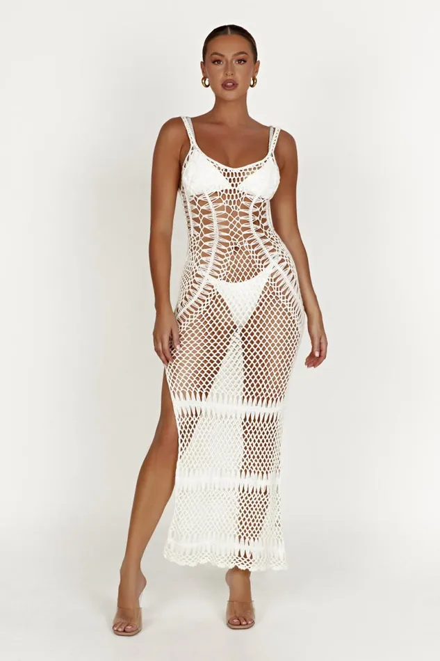 Women Meshki Dresses Josephine Crochet Maxi Dress 8211 White
