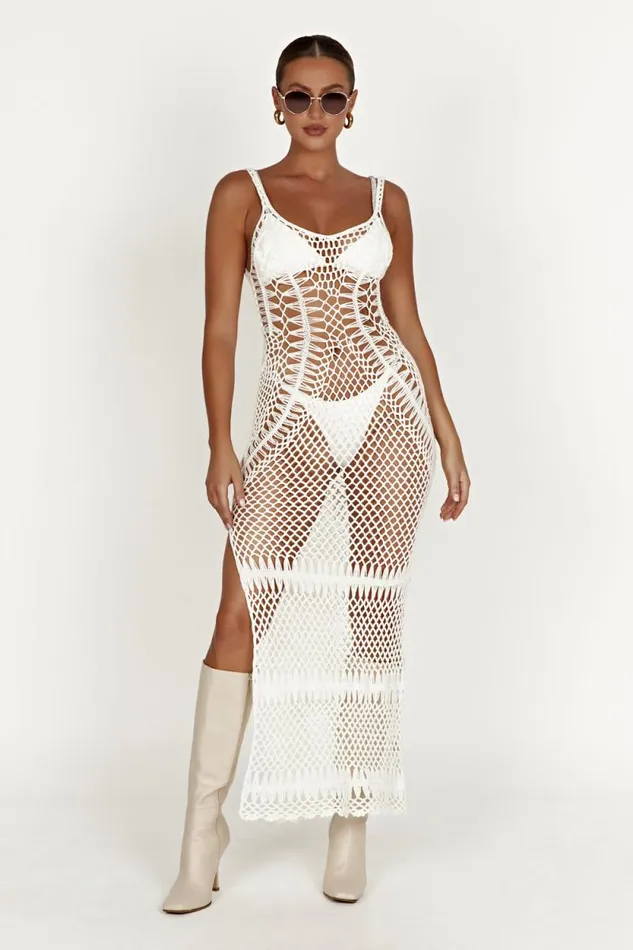Women Meshki Dresses Josephine Crochet Maxi Dress 8211 White