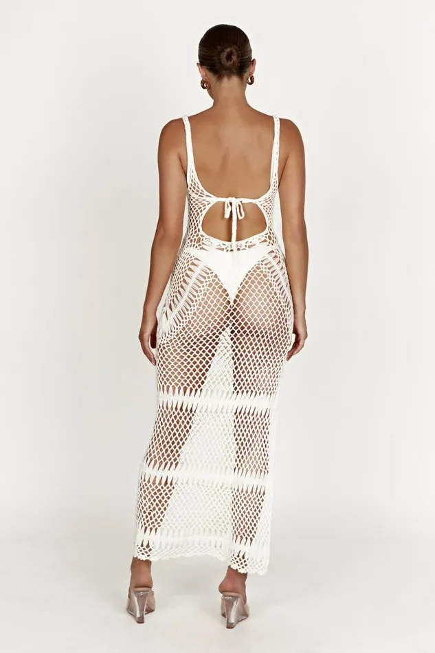 Women Meshki Dresses Josephine Crochet Maxi Dress 8211 White