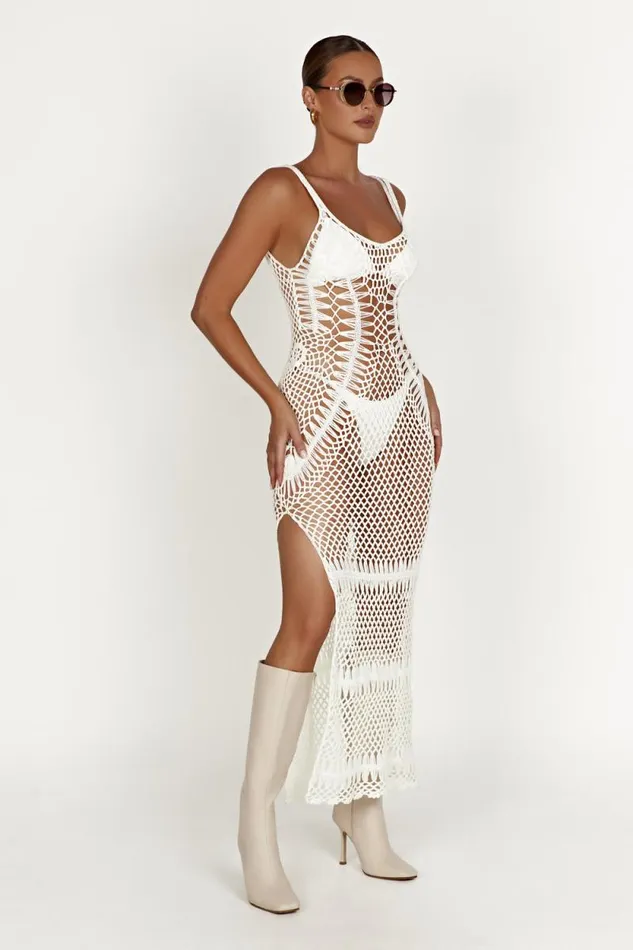 Women Meshki Dresses Josephine Crochet Maxi Dress 8211 White
