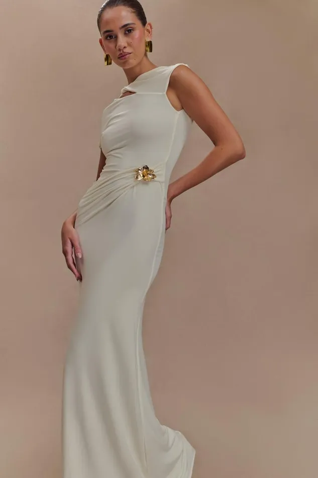 Women Meshki Dresses Kaida Slinky Maxi Dress With Hardware 8211 Ivory