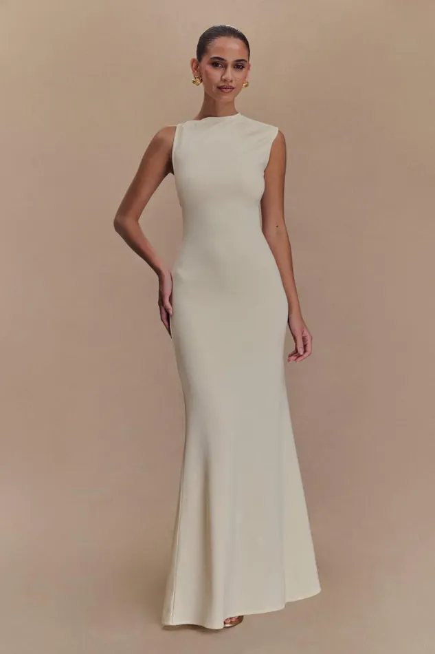 Women Meshki Dresses Katerina Scuba Jersey Cut Out Maxi Dress 8211 Ivory