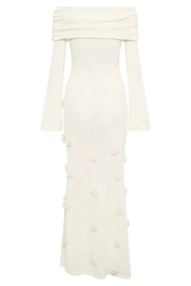Women Meshki Dresses Kiki Off Shoulder Knit Rose Maxi Dress 8211 Ivory