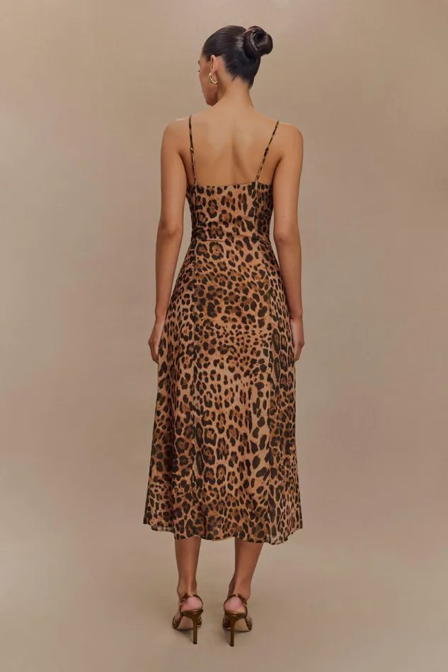 Women Meshki Dresses Leanne Chiffon Midi Dress 8211 Leopard Print