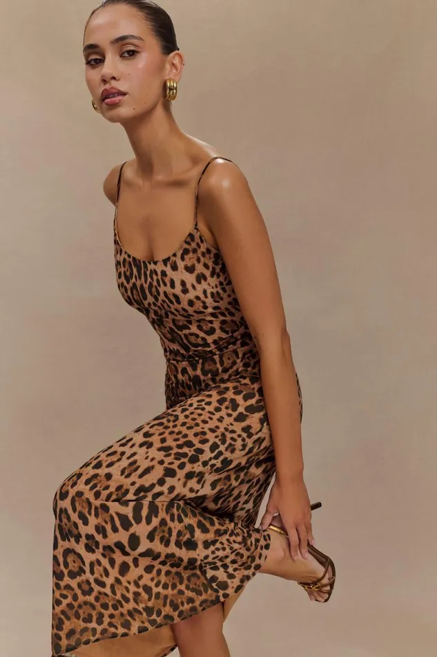 Women Meshki Dresses Leanne Chiffon Midi Dress 8211 Leopard Print