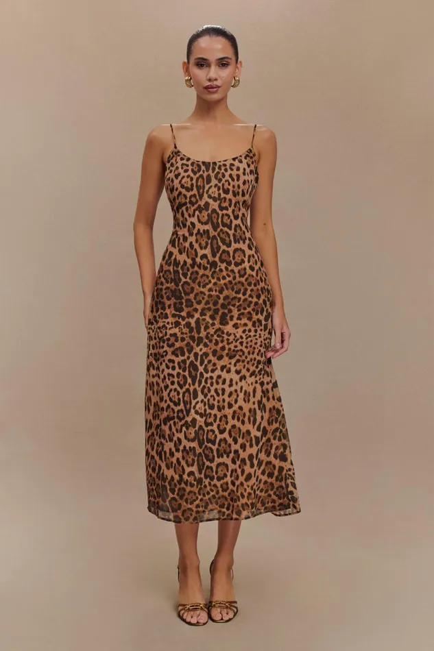 Women Meshki Dresses Leanne Chiffon Midi Dress 8211 Leopard Print