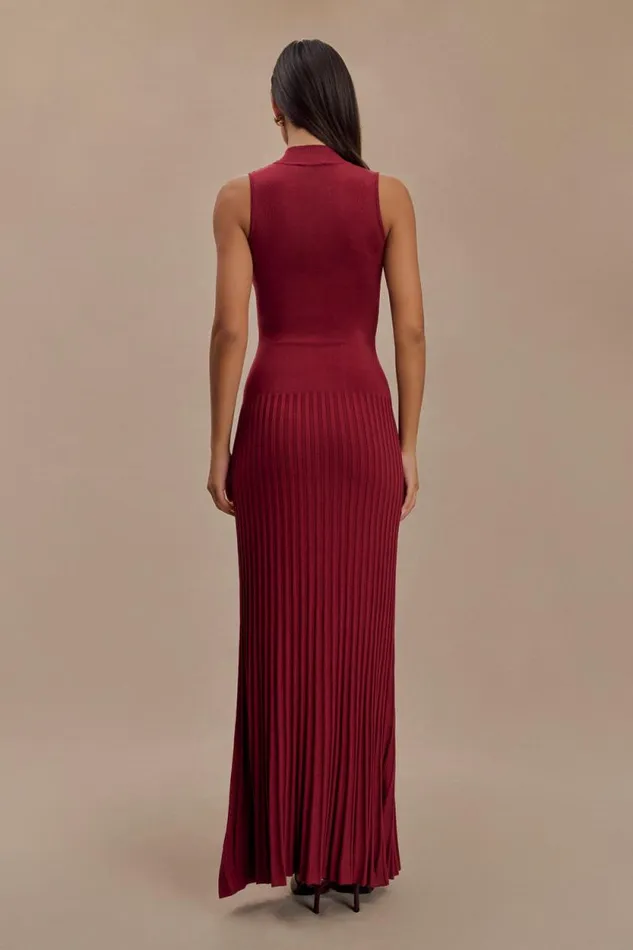 Women Meshki Dresses Mavis High Neck Pleated Maxi Dress 8211 Mahogany