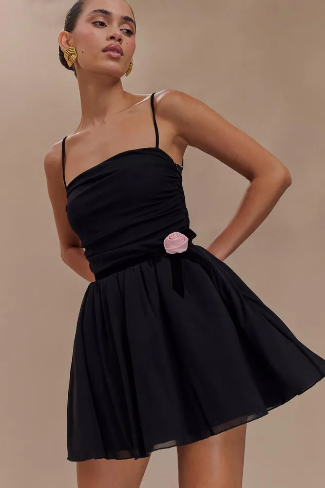 Women Meshki Dresses Mischa Mesh Mini Dress With Flower 8211 Black