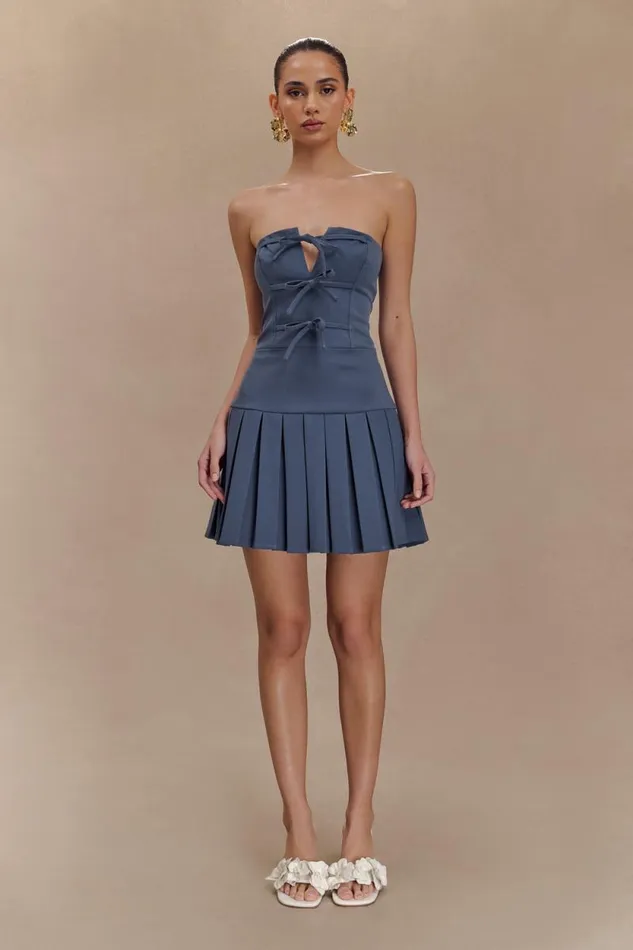 Women Meshki Dresses Naya Pleated Mini Dress With Ties 8211 Steel