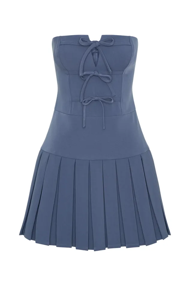 Women Meshki Dresses Naya Pleated Mini Dress With Ties 8211 Steel