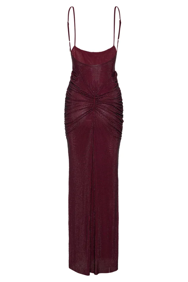 Women Meshki Dresses Roisin Diamante Satin Maxi Dress 8211 Mahogany