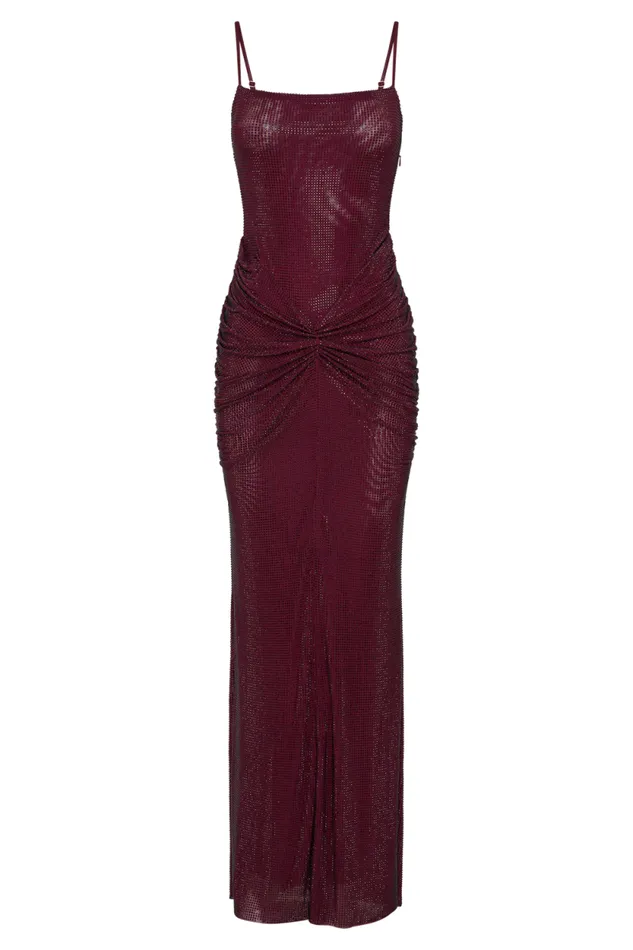 Women Meshki Dresses Roisin Diamante Satin Maxi Dress 8211 Mahogany