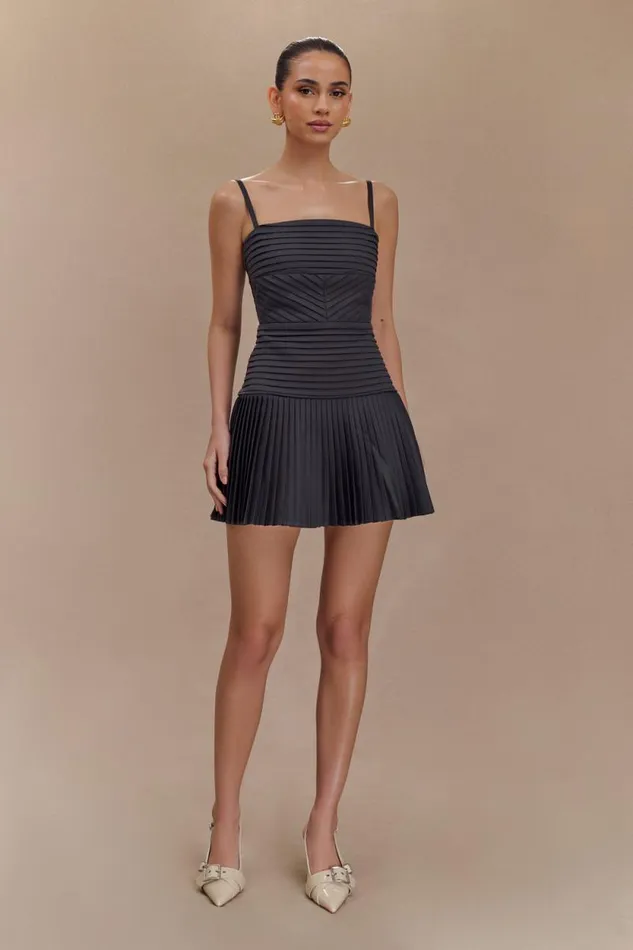 Women Meshki Dresses Rylee Multi Pleat Mini Dress 8211 Charcoal