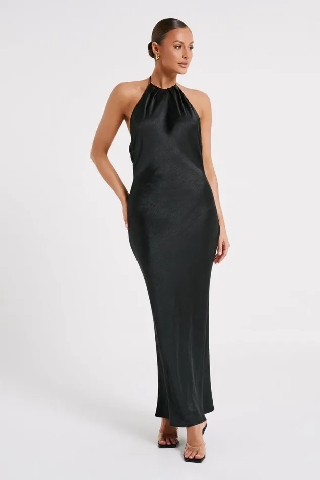 Women Meshki Dresses Sammy Satin Halter Maxi Dress 8211 Black