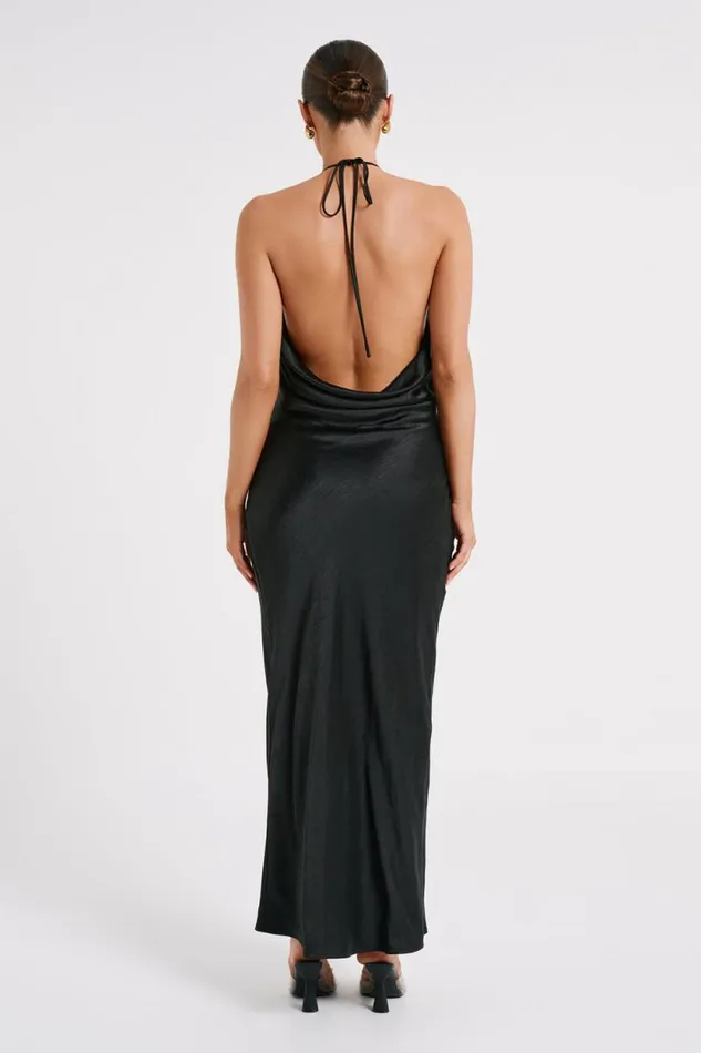 Women Meshki Dresses Sammy Satin Halter Maxi Dress 8211 Black