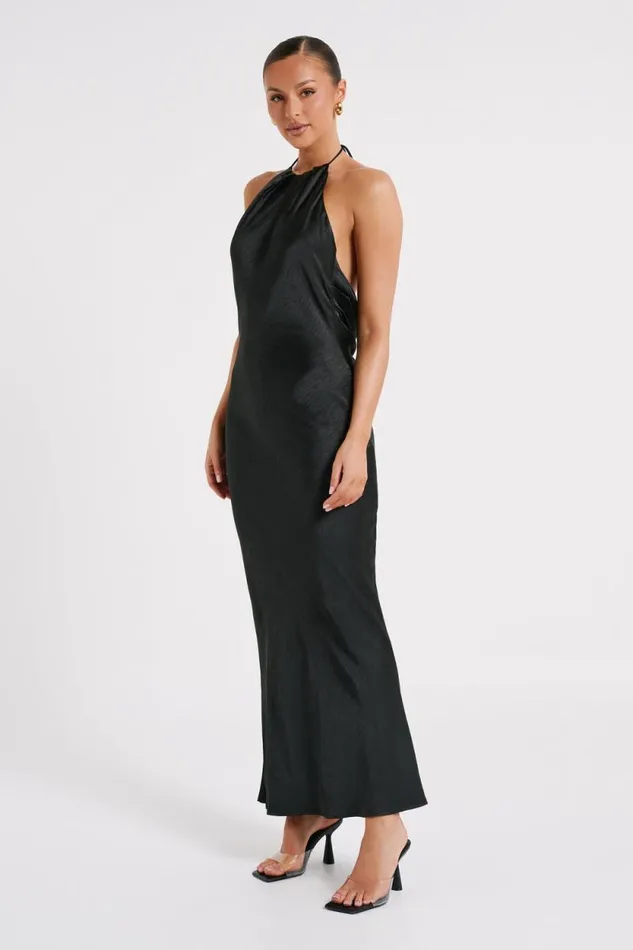 Women Meshki Dresses Sammy Satin Halter Maxi Dress 8211 Black