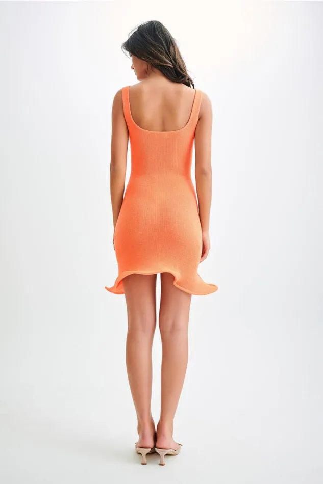 Women Meshki Dresses Sandra Square Neck Knit Mini Dress 8211 Orange