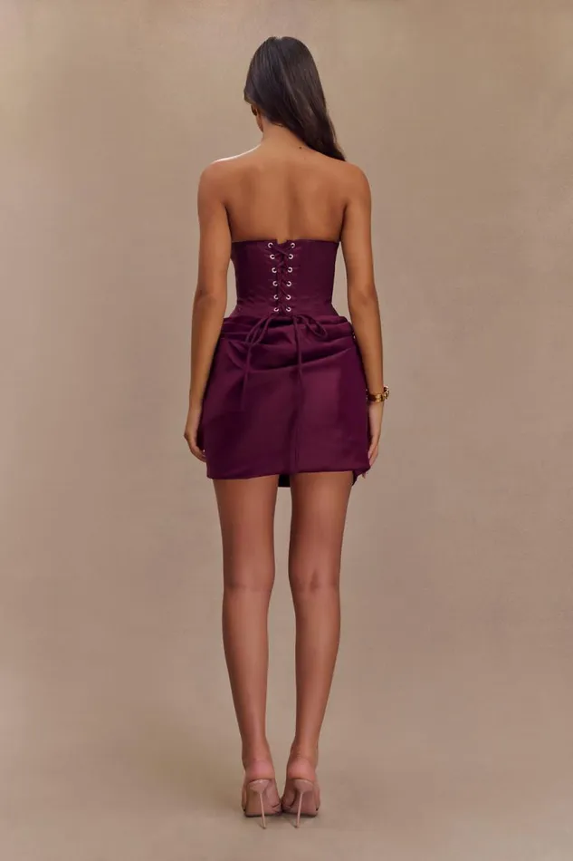 Women Meshki Dresses Sasha Taffeta Strapless Corset Mini Dress 8211 Plum