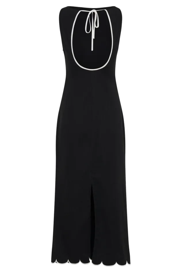 Women Meshki Dresses Sofiane Scalloped Linen Midi Dress 8211 Black