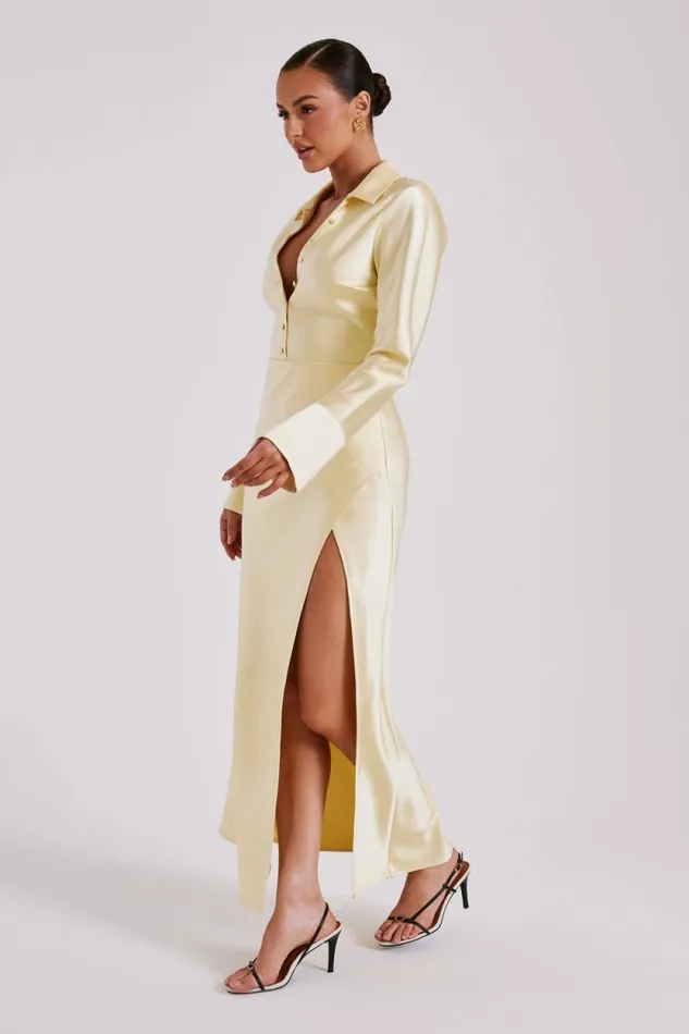 Women Meshki Dresses Whitley Satin Collared Maxi Dress 8211 Butter