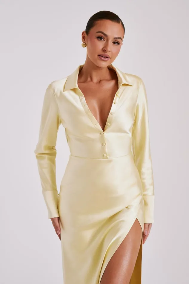 Women Meshki Dresses Whitley Satin Collared Maxi Dress 8211 Butter