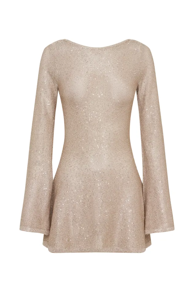 Women Meshki Dresses Zahra Open Back Mini Sequin Knit Dress 8211 Taupe
