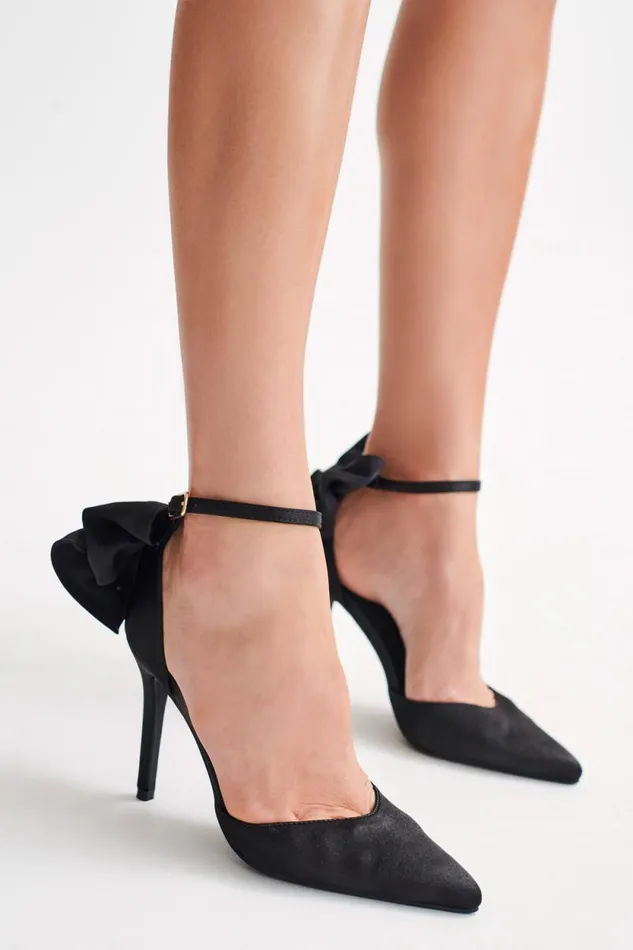 Women Meshki Shoes Charmed Satin Bow Heel 8211 Black