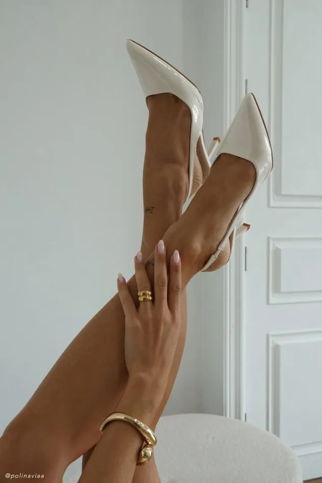 Women Meshki Shoes Dasha Patent Sling Back Heels 8211 Ivory