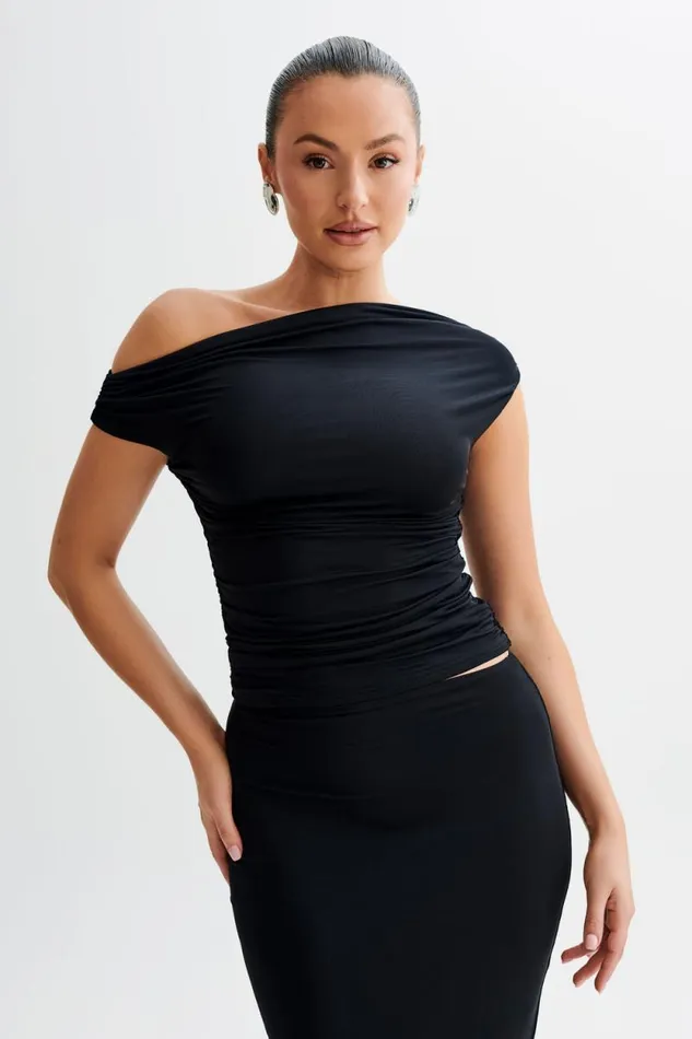 Women Meshki Tops Alayna Slinky Ruched Top 8211 Black