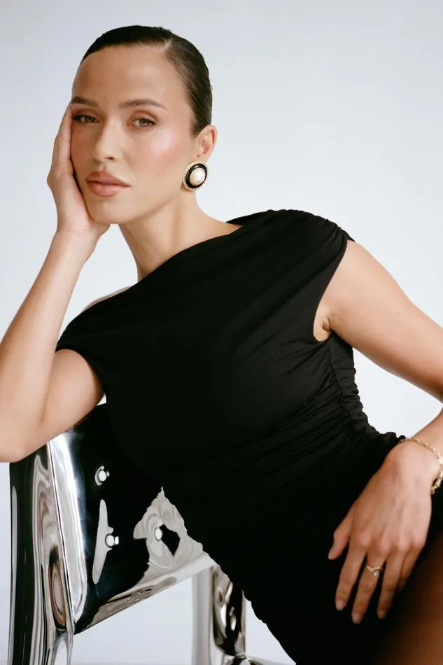 Women Meshki Tops Alayna Slinky Ruched Top 8211 Black