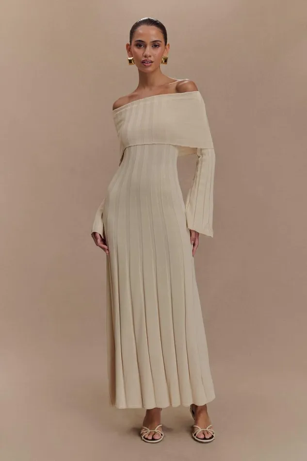 Women Meshki Tops Alonza Long Sleeve Knit Midi Dress 8211 Cream