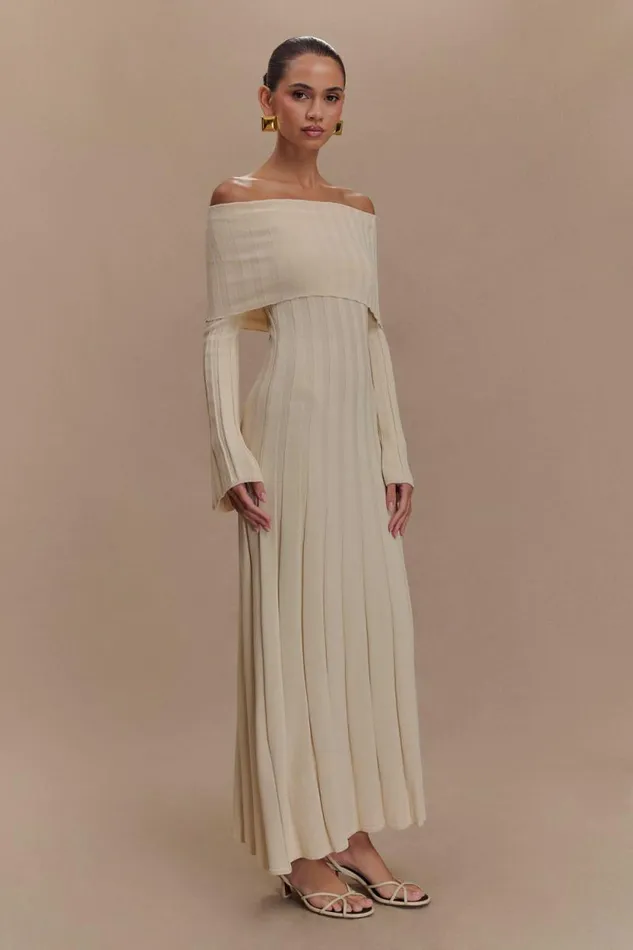Women Meshki Tops Alonza Long Sleeve Knit Midi Dress 8211 Cream