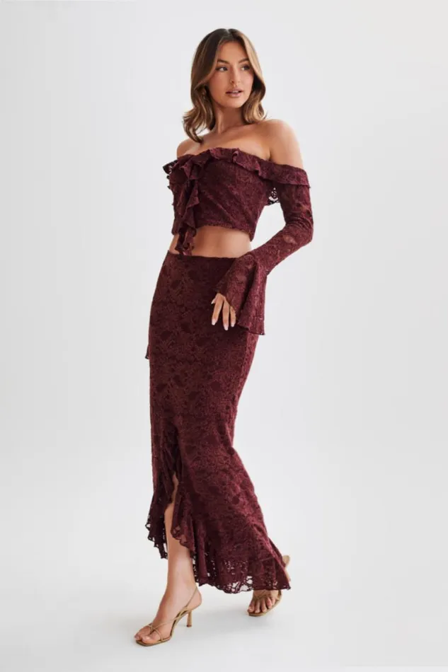 Women Meshki Tops Artemis Lace Plisse Off Shoulder Top 8211 Plum