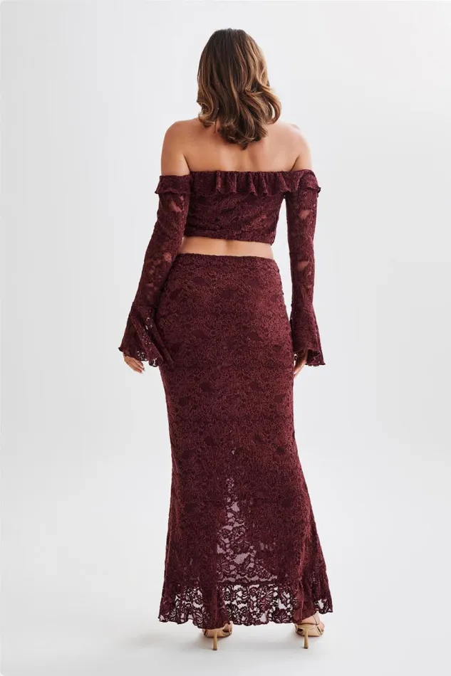 Women Meshki Tops Artemis Lace Plisse Off Shoulder Top 8211 Plum