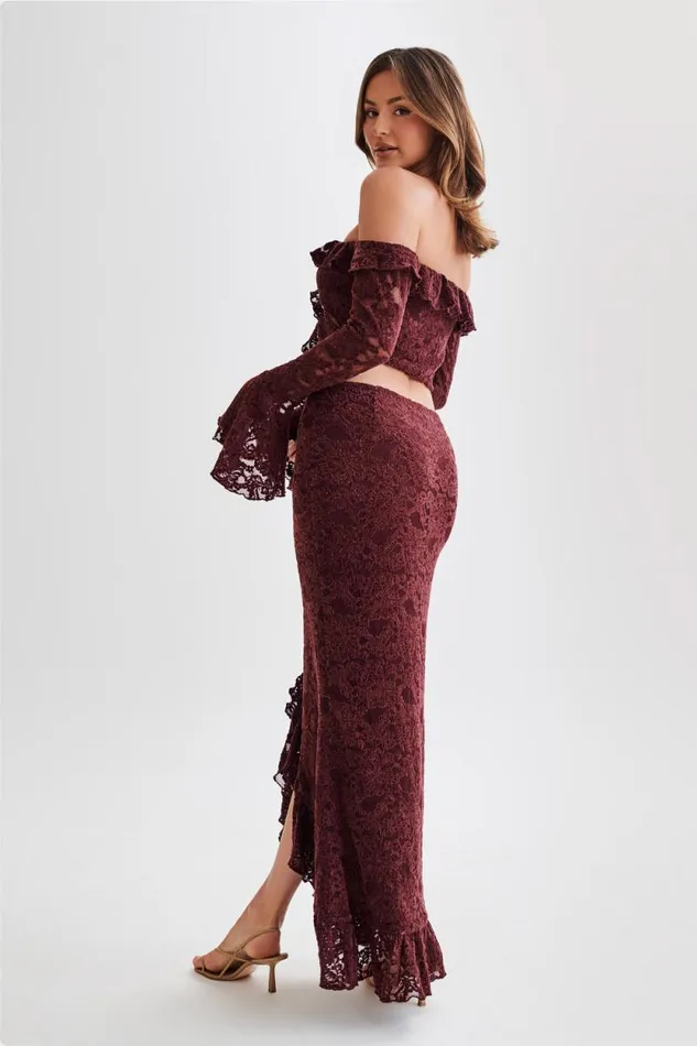 Women Meshki Tops Artemis Lace Plisse Off Shoulder Top 8211 Plum