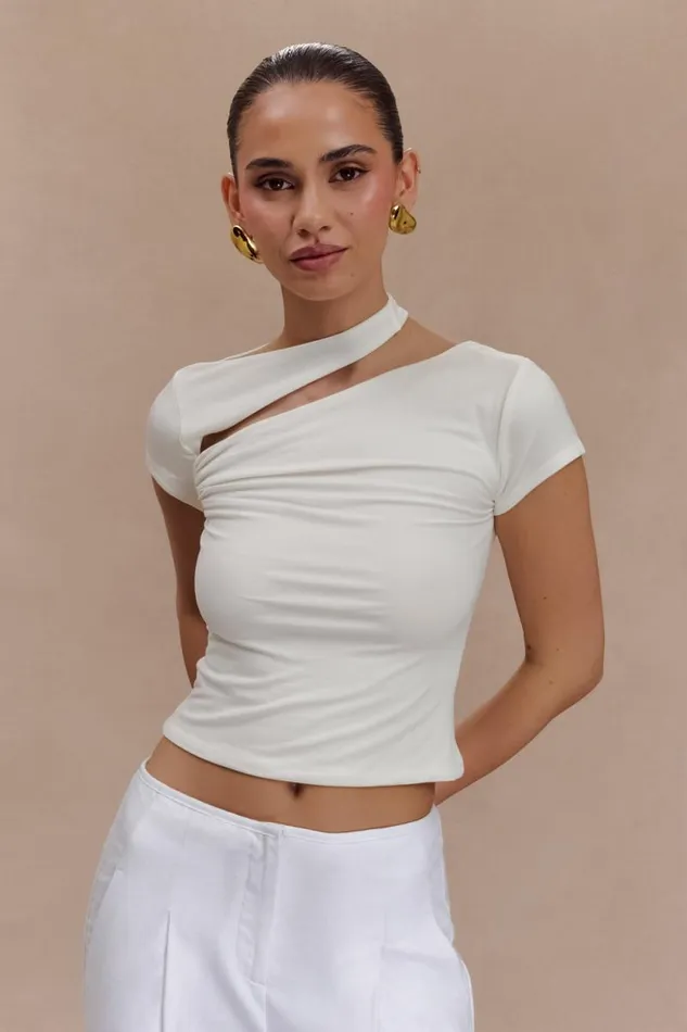 Women Meshki Tops Aurelie Cut Out Short Sleeve Top 8211 Ivory